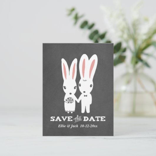 Carte Postale Faire-part Lapin Lapin Mariage Enregistrer la date (Debout devant)
