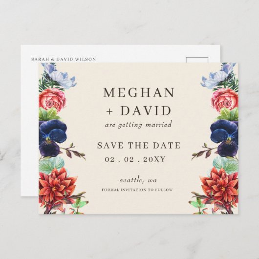 Carte Postale Faire-part L'aquarelle rustique fleurit le Mariage floral (Devant / Derrière)