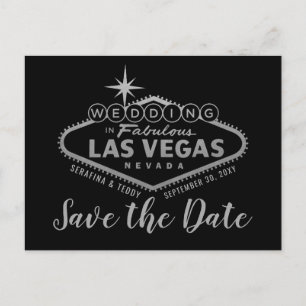 Carte Postale Faire-part Las Vegas Mariage Argent et rouge Enregistrer la d