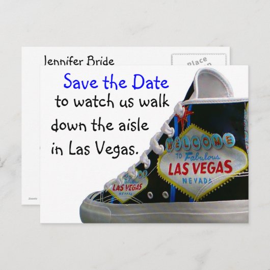 Carte Postale Faire-part Las Vegas Mariage Save Date : marche dans l'allée (Devant / Derrière)