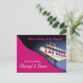 Carte Postale Faire-part Las Vegas Sauvegarder la date (fuchsia) (Debout devant)