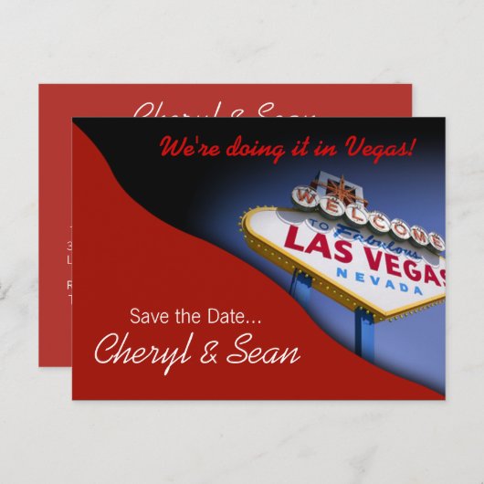 Carte Postale Faire-part Las Vegas Save The Date (tomate rouge) (Devant / Derrière)