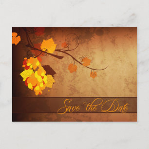 Carte Postale Faire-part L'automne laisse vintage en détresse, sauf la date