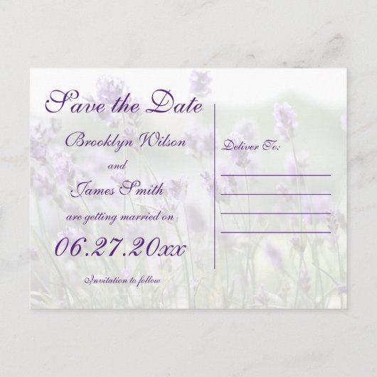Carte Postale Faire-part Lavande Bohème Personnalisée Enregistrer La Date C (Dos)