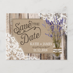 Carte Postale Faire-part Lavande et dentelle Plaques en bois rustique Enreg