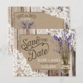 Carte Postale Faire-part Lavande et dentelle Plaques en bois rustique Enreg (Devant / Derrière)