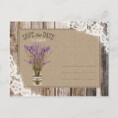 Carte Postale Faire-part Lavande et dentelle Plaques en bois rustique Enreg (Dos)