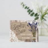 Carte Postale Faire-part Lavande et dentelle Plaques en bois rustique Enreg (Debout devant)