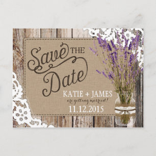 Carte Postale Faire-part Lavande et dentelle Plaques en bois rustique Enreg