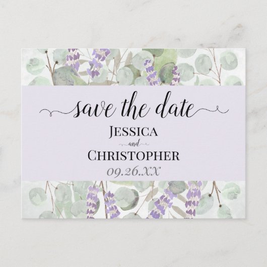Carte Postale Faire-part Lavande et Eucalyptus Mariage violet Enregistrer l (Devant)