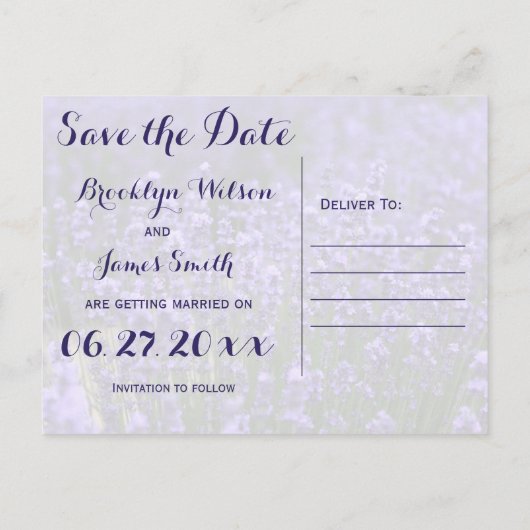 Carte Postale Faire-part Lavande Purple Personnalisée Enregistrer Les Dates (Dos)