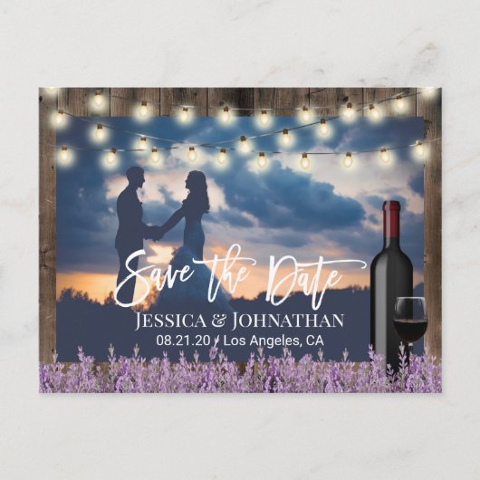 Carte Postale Faire-part Lavande rustique Mariage floral Photo Enregistrer
