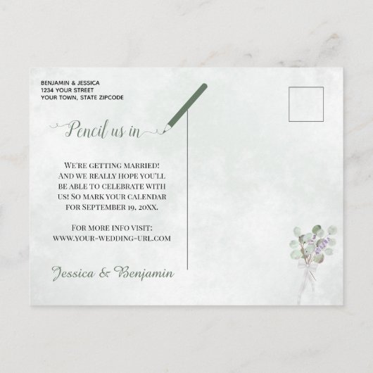 Carte Postale Faire-part Lavender Eucalyptus Mariage Enregistrer le calendr (Dos)