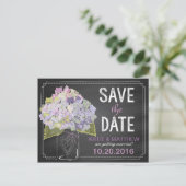 Carte Postale Faire-part Lavender Hydrangea Chalkboard Enregistrer la date (Debout devant)