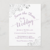 Carte Postale Faire-part Lavender Lacy Mariage en argent Enregistrer la dat (Devant)