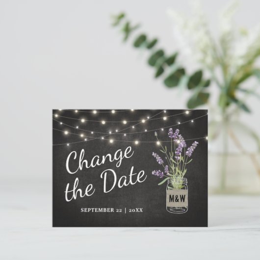 Carte Postale Faire-part Lavender Mason Jar Mariage Modifier la date (Debout devant)