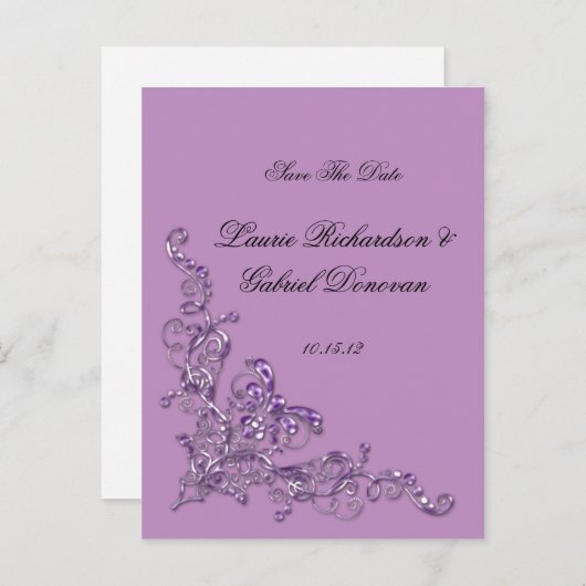 Carte Postale Faire-part Lavender Ornate Bijoux Enregistrer La Date (Devant / Derrière)