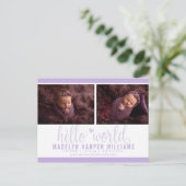 Carte Postale Faire-part Lavender Purple Hello World Photo Birth Stat (Debout devant)