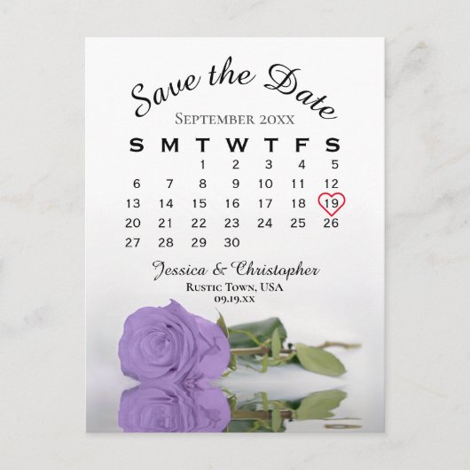 Carte Postale Faire-part Lavender Purple Rose Calendrier Enregistrer la dat (Devant)