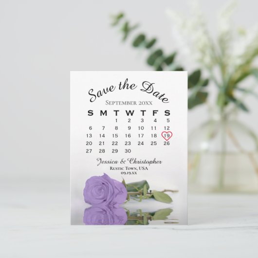 Carte Postale Faire-part Lavender Purple Rose Calendrier Enregistrer la dat (Debout devant)