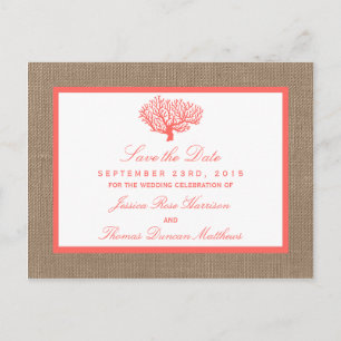 Carte Postale Faire-part Le Corail Sur Burlap Boho Beach Wedding Collection