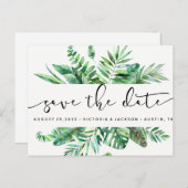 Carte Postale Faire-part Le feuille tropical d'aquarelle chique fait gagner (Devant / Derrière)