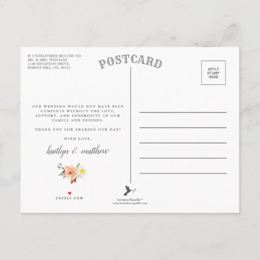 Carte Postale Faire-part Le Merci de la collection Mariage Spring Blossoms (Dos)