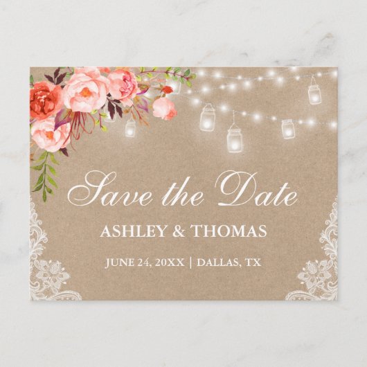 Carte Postale Faire-part Le pot rustique de Papier d'emballage allume les (Devant)