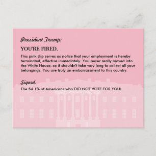 Carte Postale Faire-part Le président Donald Trump PINK SLIP / Mail à la WH