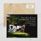 Carte Postale Faire-part Le transport romantique de chevaux Sauvez la date (Devant / Derrière)