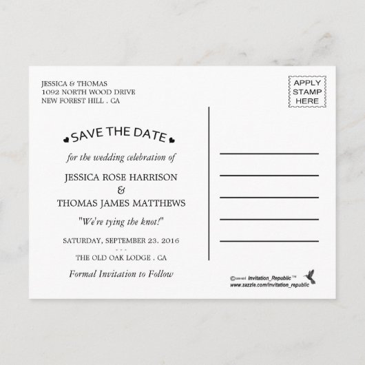 Carte Postale Faire-part L'Élégant Effet Marbre Mariage Enregistrer La Date (Dos)