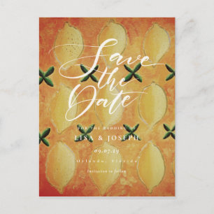 Carte Postale Faire-part Lemons Fruit Country Script Enregistrer la date