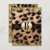 Carte Postale Faire-part Leopard Cheetah Gold Parties scintillant Monogram (Devant / Derrière)