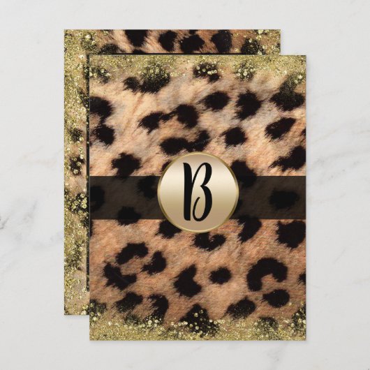Carte Postale Faire-part Leopard Cheetah Gold Parties scintillant Monogram (Devant / Derrière)