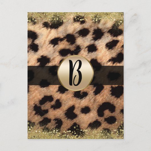 Carte Postale Faire-part Leopard Cheetah Gold Parties scintillant Monogram (Devant)