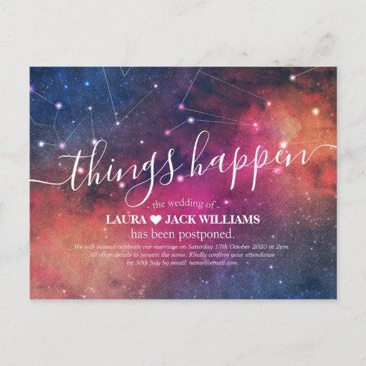 Carte Postale Faire-part Les choses de report mariage se passent Galaxy Neb (Devant)