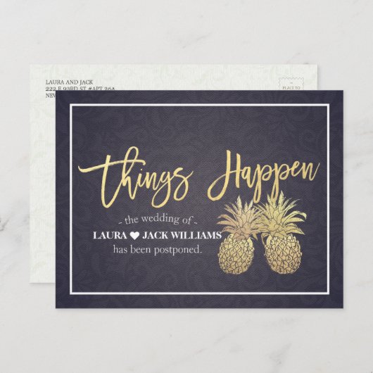 Carte Postale Faire-part Les choses se passent Mariage Postponement Ananas  (Devant / Derrière)