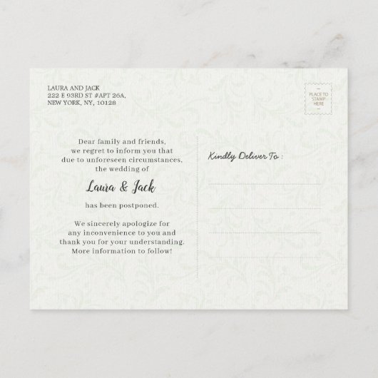 Carte Postale Faire-part Les choses se passent Mariage Postponement Ananas  (Dos)