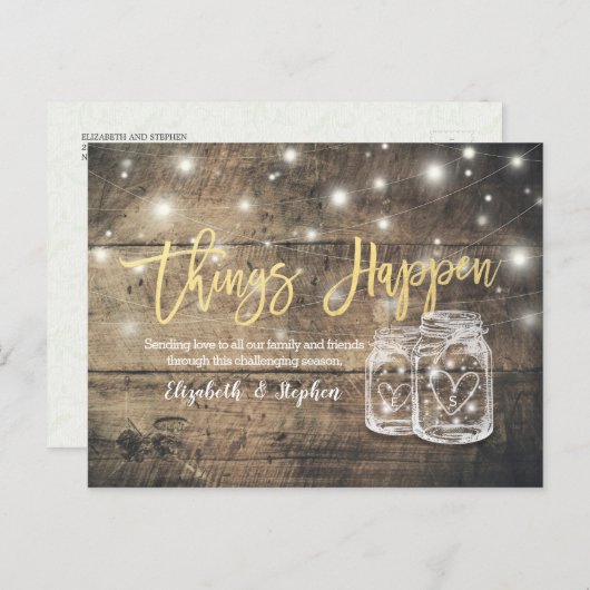 Carte Postale Faire-part Les choses se passent Mariage Postponement Mason J (Devant / Derrière)