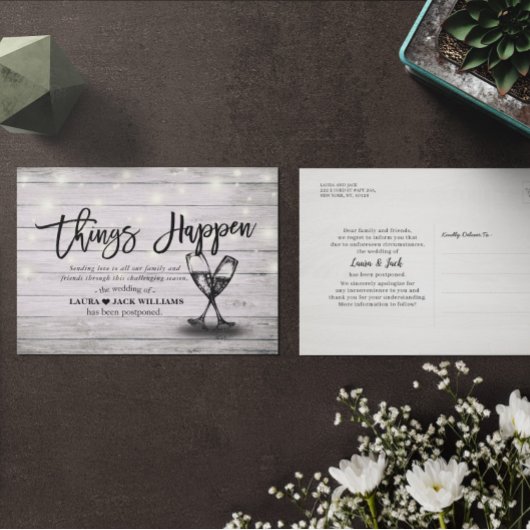 Carte Postale Faire-part Les choses se passent Report Mariage Changement de