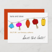 Carte Postale Faire-part Les lanternes chinoises sauvent la date (Devant / Derrière)