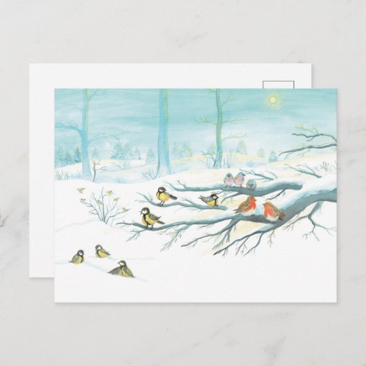 Carte Postale Faire-part Les oiseaux forestiers en hiver (Devant / Derrière)