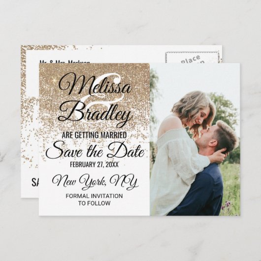 Carte Postale Faire-part Les parties scintillantes d'or miroitent des (Devant / Derrière)