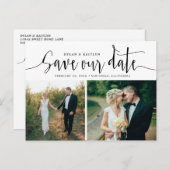 Carte Postale Faire-part Lettrage à la main deux photo Enregistrer la date  (Devant / Derrière)