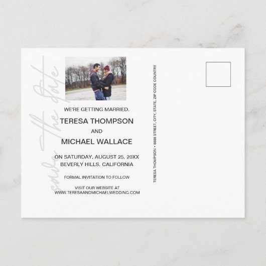 Carte Postale Faire-part Lettre manuscrite Enregistrez la date Photo modern (Dos)