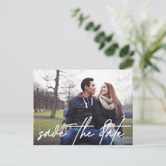 Carte Postale Faire-part Lettre manuscrite Enregistrez la date Photo modern (Debout devant)