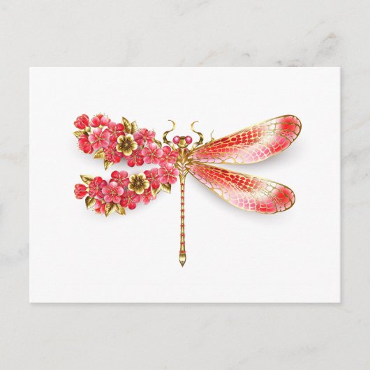 Carte Postale Faire-part libellule de fleurs avec sakura de bijoux (Devant)