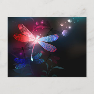 Carte Postale Faire-part Libellule rouge lumineuse