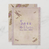 Carte Postale Faire-part Libellules violettes et dorées, Libellule Save the (Devant / Derrière)