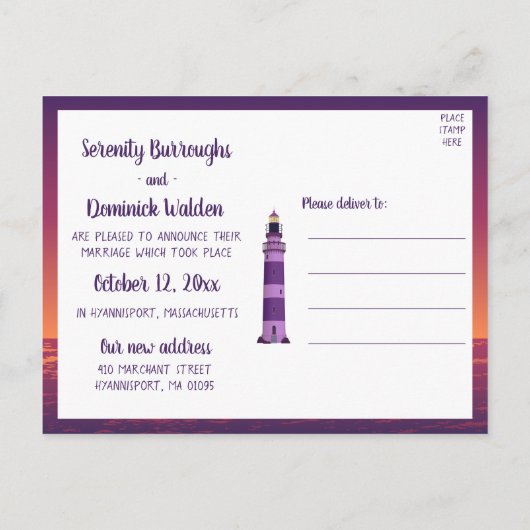 Carte Postale Faire-part `Lighthouse Ocean Nautical Juste Marié Mariage (Dos)